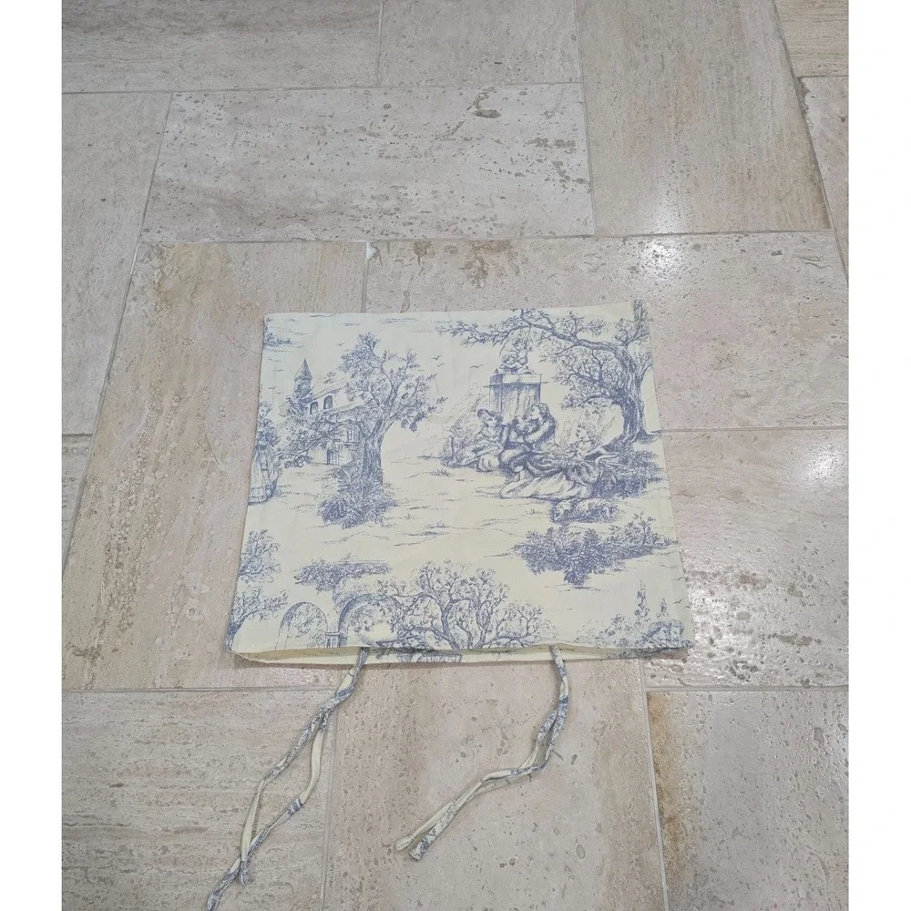 Chair Cushion COVER with ties Toile de Jouy fabric Aimee Cream Blue French 19x18
